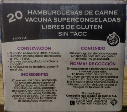 Ingredientes de hamburguesa de carne vacuna