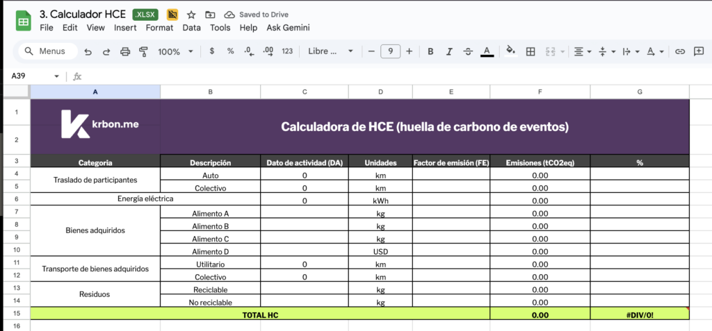 calculador de huella de carbono de eventos en Excel